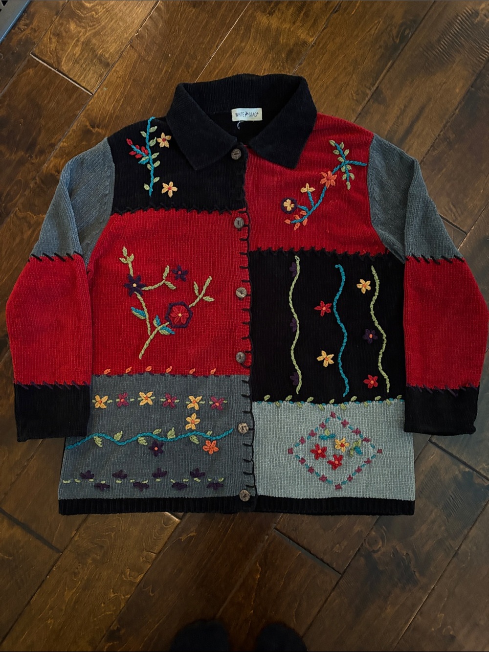Grandma core. White Stag Patchwork Embroidered Cardigan Jacket